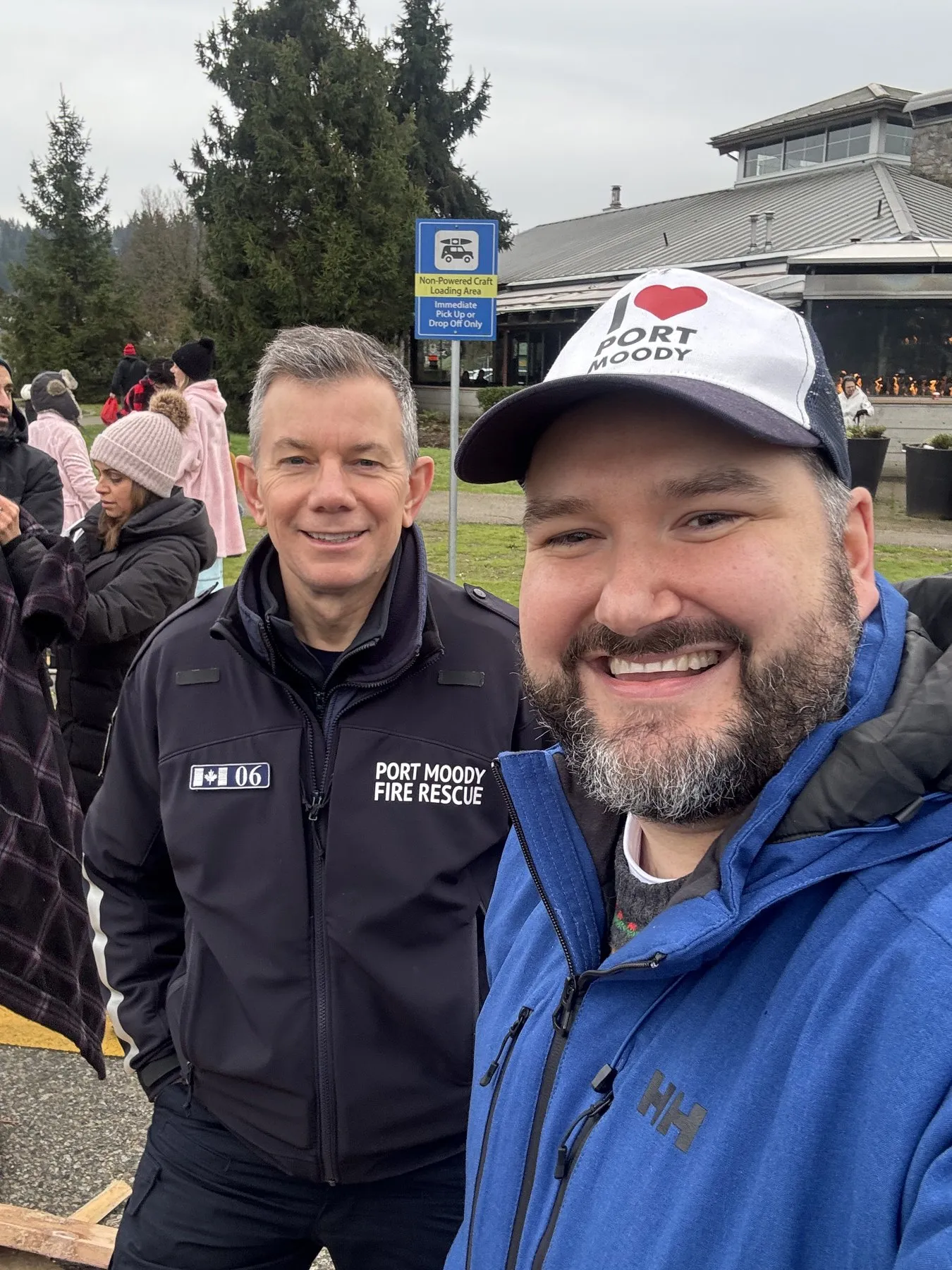 Callan Morrison with members of the Port Moody Police Department.